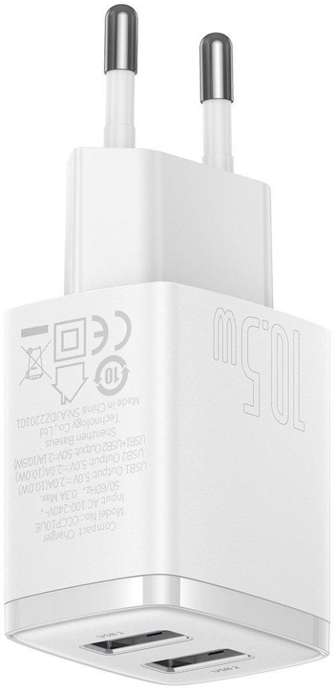 BASEUS ŁADOWARKA SIECIOWA Baseus Compact Charger CCXJ010202 10.5W 2x USB-A BIAŁA