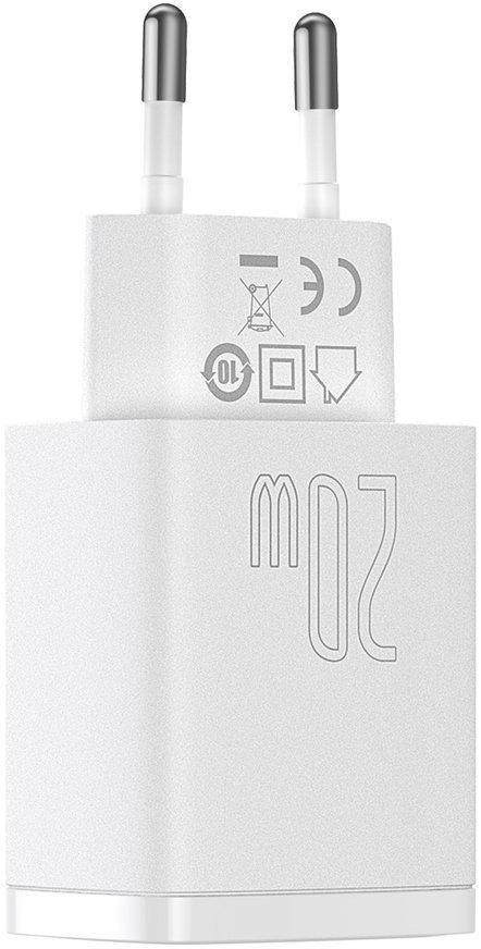 BASEUS ŁADOWARKA SIECIOWA Baseus Compact Quick Charger CCXJ-B02 20W 1x USB-A 1x USB-C PD 3.0 QC 3.0 BIAŁA