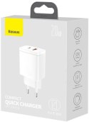 BASEUS ŁADOWARKA SIECIOWA Baseus Compact Quick Charger CCXJ-B02 20W 1x USB-A 1x USB-C PD 3.0 QC 3.0 BIAŁA