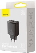 BASEUS ŁADOWARKA SIECIOWA Baseus Compact Quick Charger CCXJ-E01 30W 2x USB-A 1x USB-C PD 3.0 QC 3.0 CZARNA