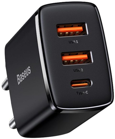 BASEUS ŁADOWARKA SIECIOWA Baseus Compact Quick Charger CCXJ-E01 30W 2x USB-A 1x USB-C PD 3.0 QC 3.0 CZARNA