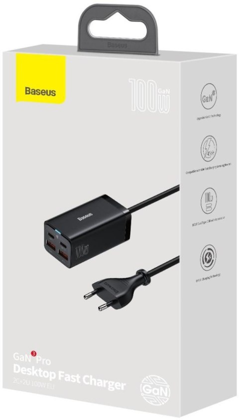 BASEUS ŁADOWARKA SIECIOWA Baseus GaN 3 Pro Desktop Fast Charger CCGP000101 100W 2x USB-A 2x USB-C PD 3.0 QC 4.0+