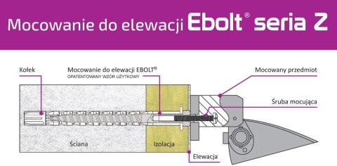 EBOLT Kołek do mocowania na elewacji Ebolt 12*220 mm z gwintem wewnetrznym M4