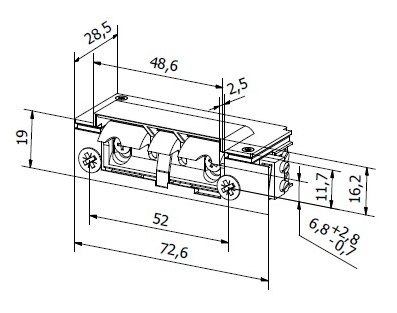 BIRA Elektrozaczep HARTTE XS12RM-C seria XS 12V DC rew. z monitoringiem i wyślizgiem