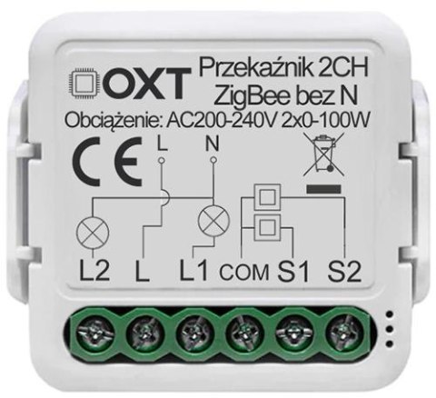 OXT Moduł OXT mini przekaźnik 2 obw. bez N ZigBee TUYA