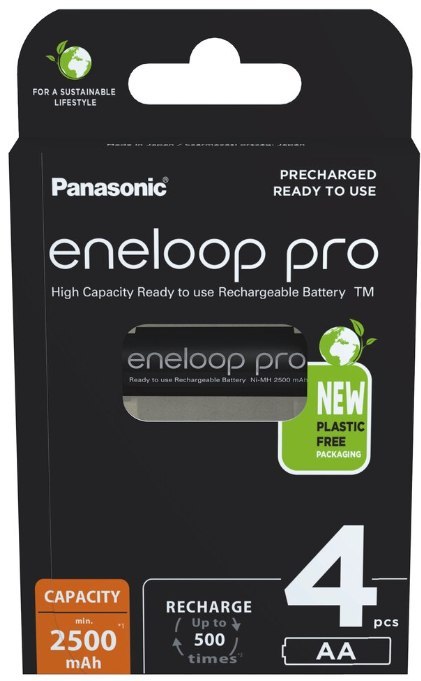 PANASONIC Akumulatorki R6 / AA Panasonic Eneloop PRO 2500mAh Ni-MH BK-3HCDE/4BE (blister 4 szt.)