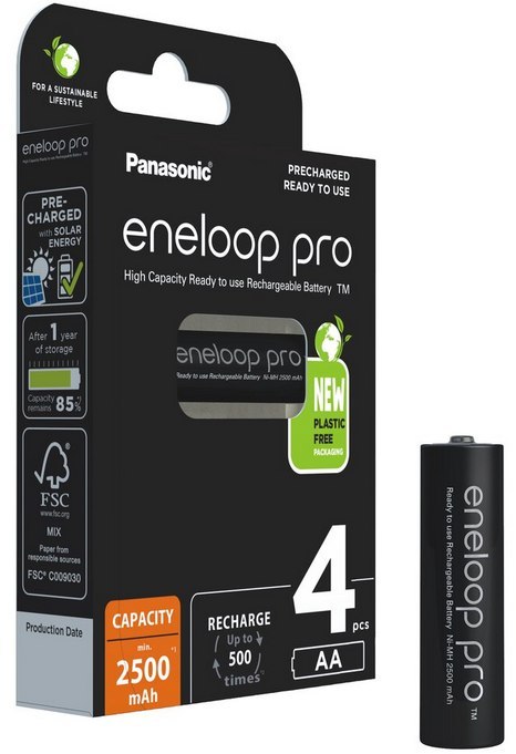 PANASONIC Akumulatorki R6 / AA Panasonic Eneloop PRO 2500mAh Ni-MH BK-3HCDE/4BE (blister 4 szt.)
