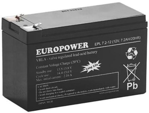 EUROPOWER Akumulator AGM EUROPOWER serii EPL 12V 7,2Ah T1