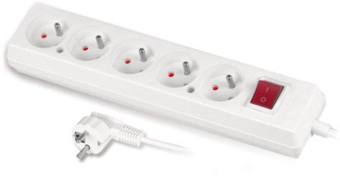 JONEX Przedłużacz z pięciokrotnym gniazdem z wyłącznikiem 3x2p+Z 10A 1,5m biały