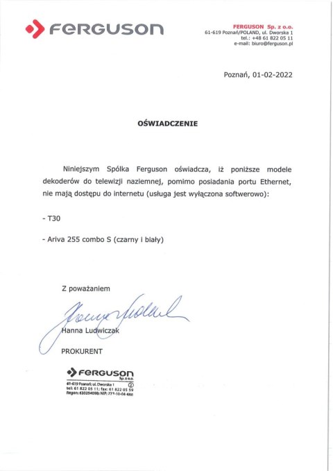 FERGUSON Tuner DVB-T2 Ferguson Ariva T75 H.265 HEVC