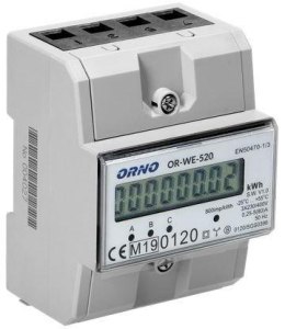 ORNO OR-WE-520 ORNO 3-fazowy licznik energii elektrycznej, 80A, MID, 3 moduły, DIN TH-35mm
