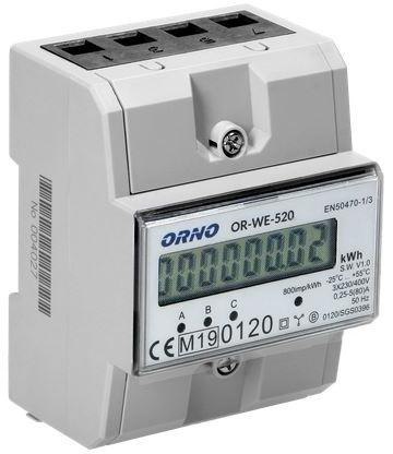 ORNO OR-WE-520 ORNO 3-fazowy licznik energii elektrycznej, 80A, MID, 3 moduły, DIN TH-35mm