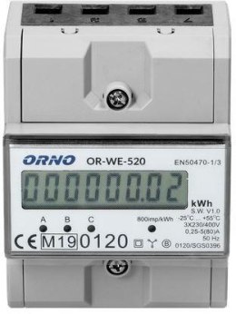 ORNO OR-WE-520 ORNO 3-fazowy licznik energii elektrycznej, 80A, MID, 3 moduły, DIN TH-35mm
