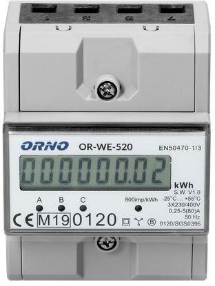 ORNO OR-WE-520 ORNO 3-fazowy licznik energii elektrycznej, 80A, MID, 3 moduły, DIN TH-35mm