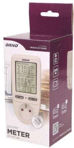 ORNO Watomierz licznik energii z wyświetlaczem do gniazdka ORNO OR-WAT-435