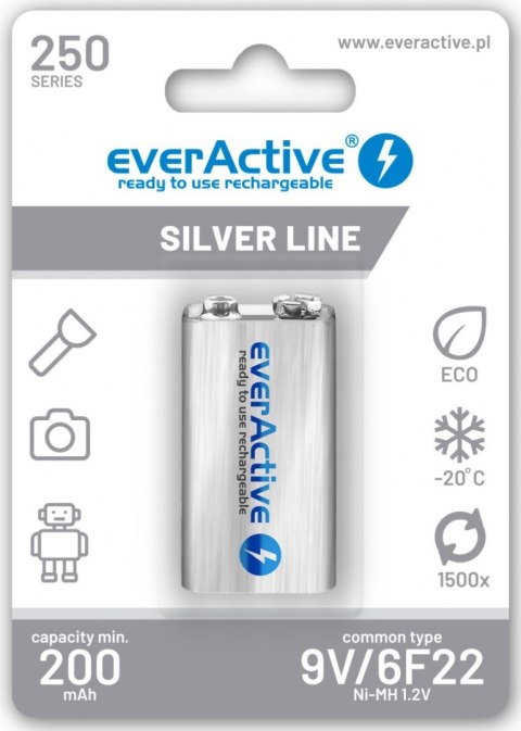 EVERACTIVE Akumulatorek 6F22 Ni-MH everActive 9V 250mAh Silver Line (1 szt.)